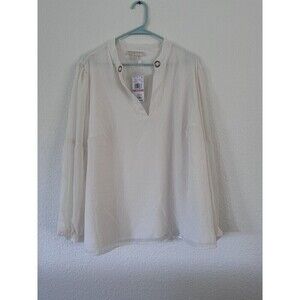 Michael Kors Womens Plus size gold dots  Long Sleeve Blouse Beige Gold 2X